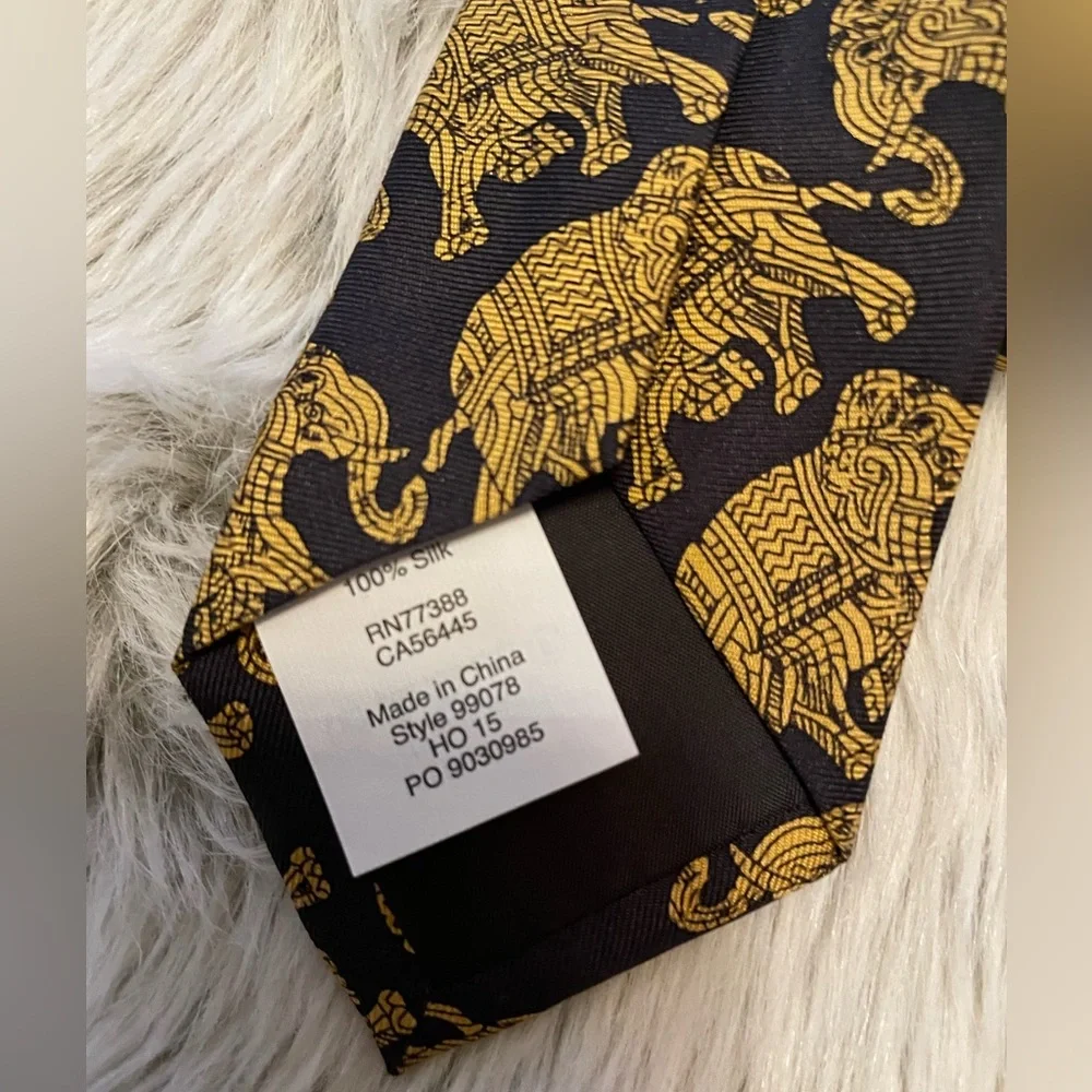 Crewcuts Boys Black and Gold Elephant Pattern Silk Tie